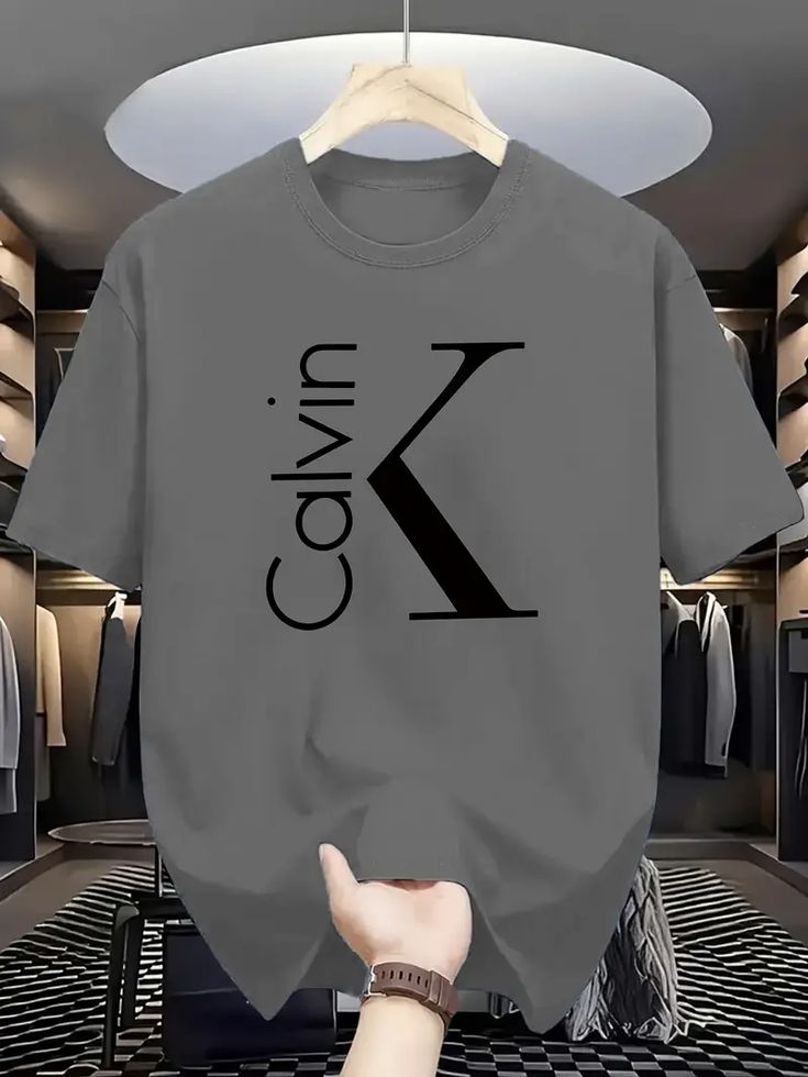 Calvin K Grey Cotton T-Shirt for Men | Stylish Logo Print | Casual & Trendy Wear