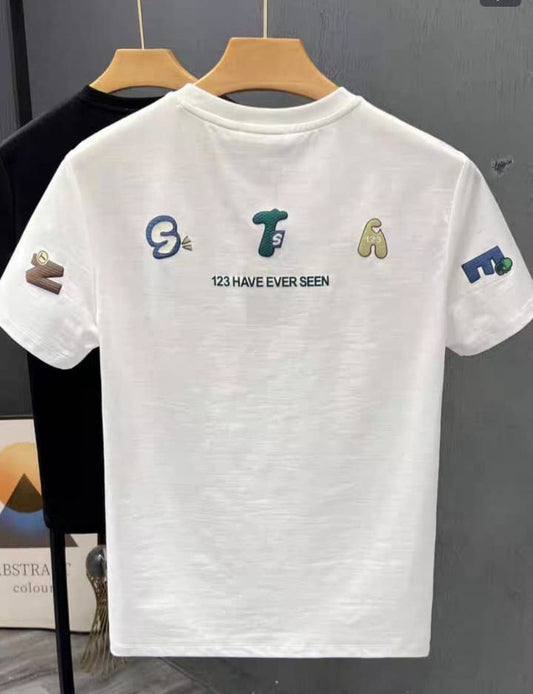 Men’s White Graphic Cotton T-Shirt with Back Letter Print | Casual Streetwear Round Neck Tee