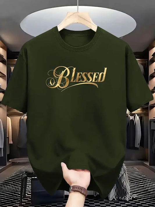 Men’s Blessed Printed Round Neck T-Shirt – Olive Green