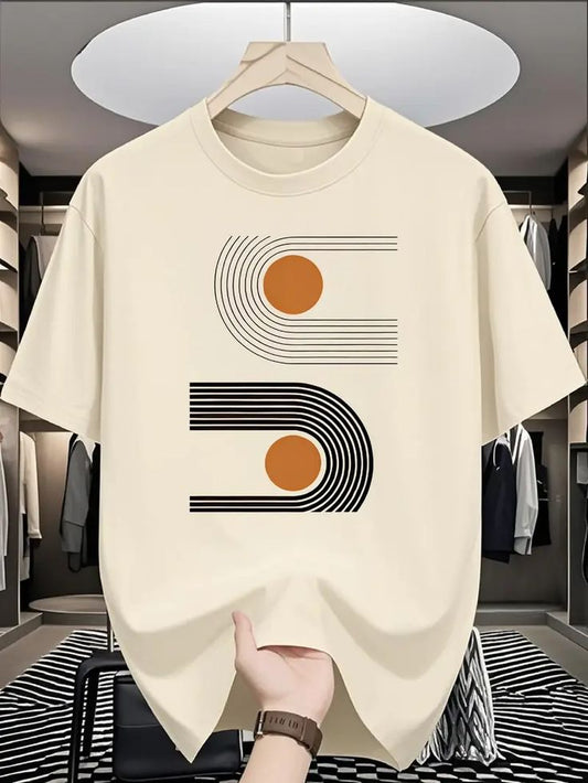 Abstract Line Art Graphic T-Shirt – Minimalist Beige Unisex Tee