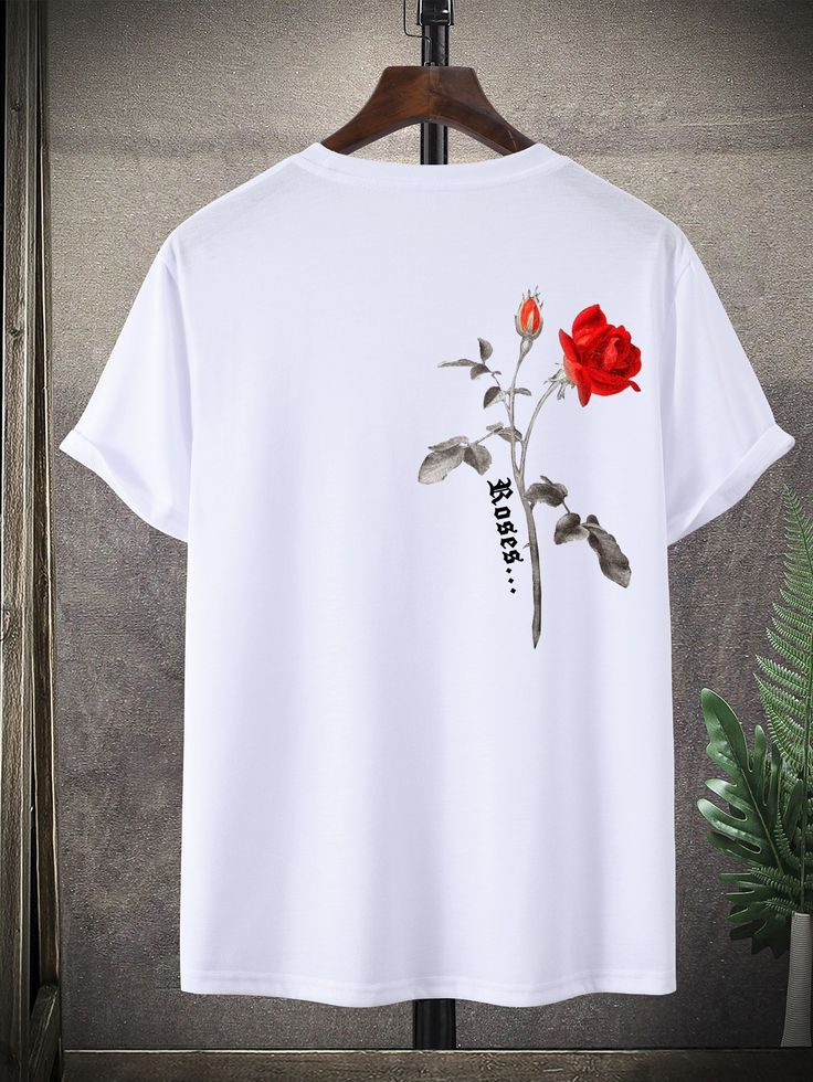 Red Rose Graphic Print White T-Shirt – Minimalist Floral Cotton Tee