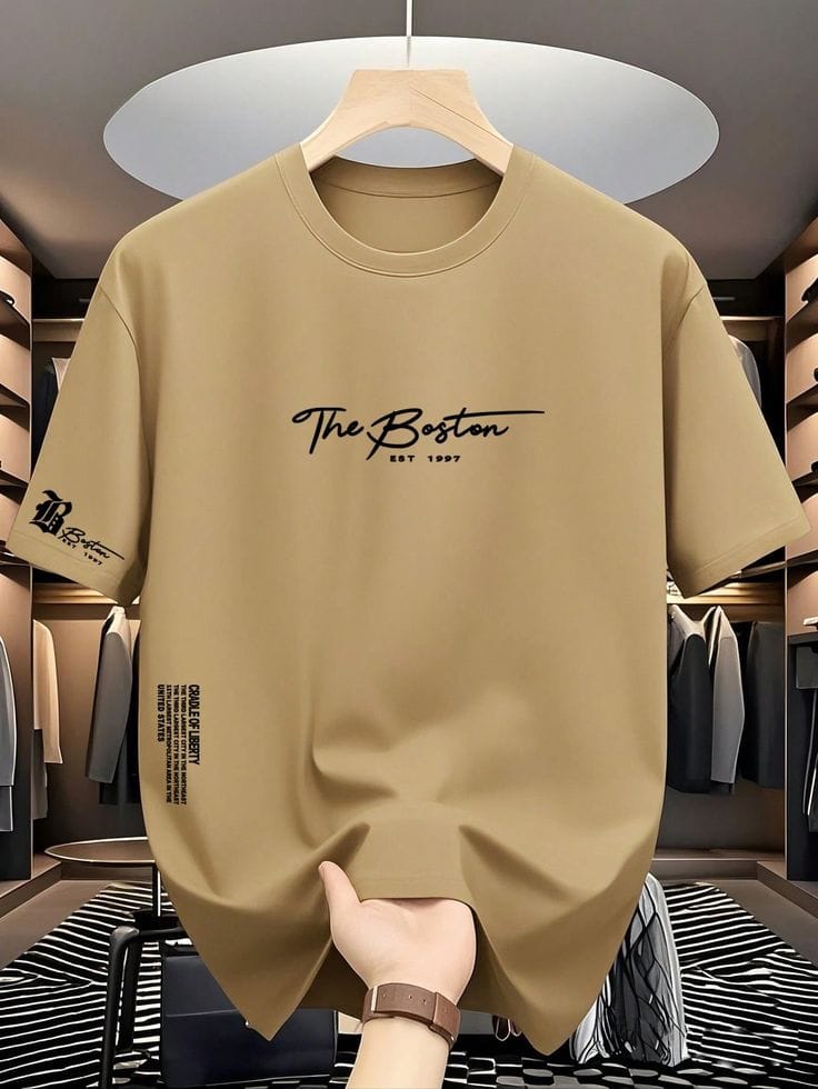 The Boston Premium Beige Cotton T-Shirt – Est. 1997