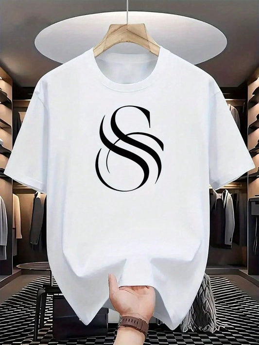 Minimalist White T-Shirt with Elegant Black “S” Letter Design