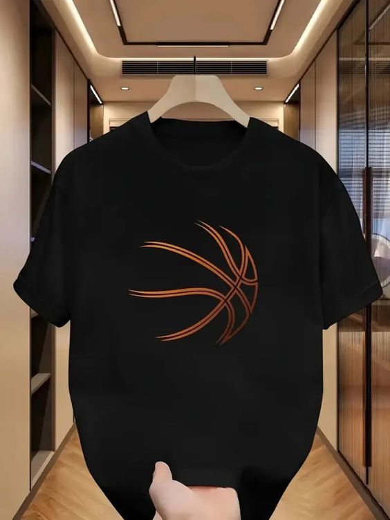 Kaos Hitam Minimalis Basketball Line Art – Desain Modern & Elegan